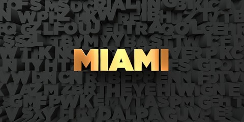 Miami - Gold text on black background - 3D rendered royalty free stock picture. This image can be used for an online website banner ad or a print postcard.