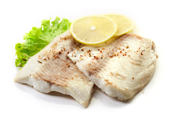 roasted bream fish fillets on white background