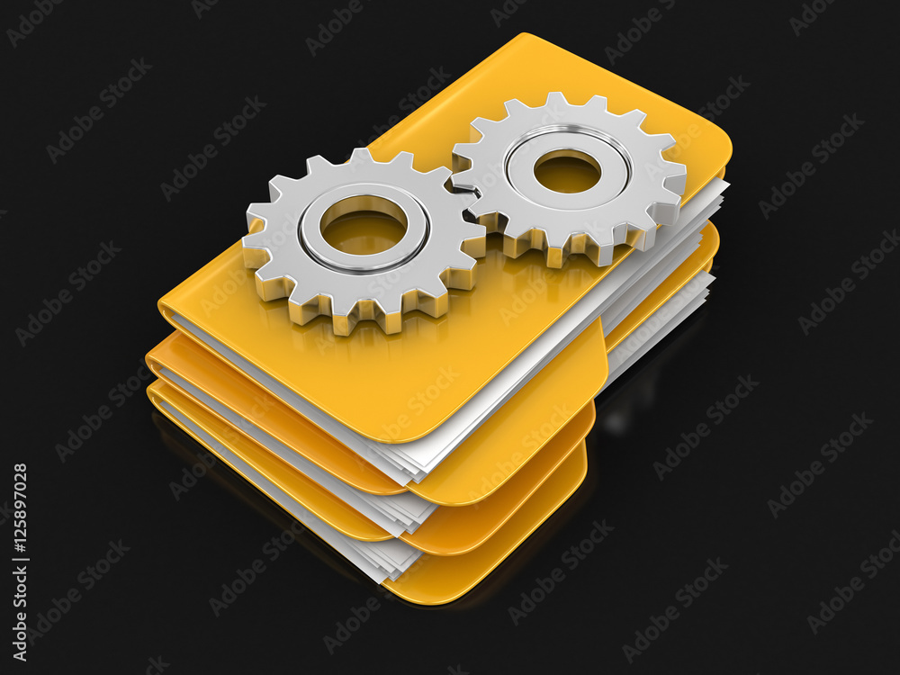 Poster folders and files with cogwheels. image with clipping path