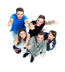 Happy joyful group of friends cheering isolated on white background