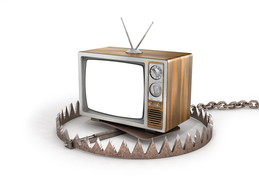 Concept of TV dependence. TV in the trap. TV as trap for crowd.