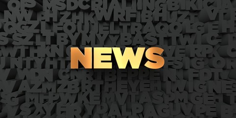 News - Gold text on black background - 3D rendered royalty free stock picture. This image can be used for an online website banner ad or a print postcard.