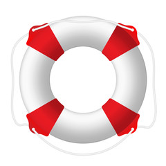 White lifebuoy, red stripes, rope. Isolated Vector Illustration