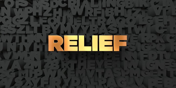 Relief - Gold text on black background - 3D rendered royalty free stock picture. This image can be used for an online website banner ad or a print postcard.