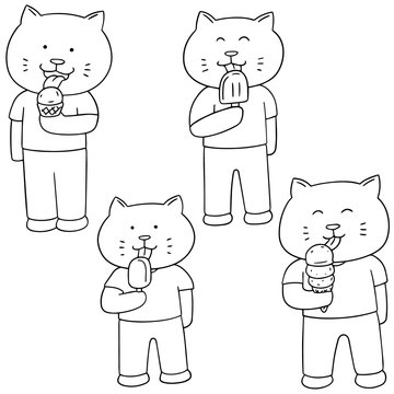 Vector Set Of Cat Eating Ice Cream