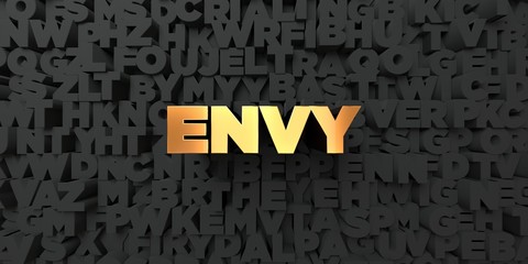 Envy - Gold text on black background - 3D rendered royalty free stock picture. This image can be used for an online website banner ad or a print postcard.