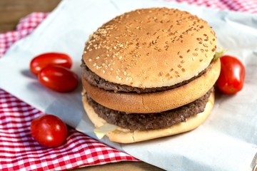 delicious American cheese burger with tomato