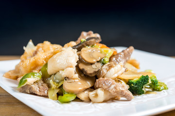 wok fried mixed stir fry with sweet peppers and chinese vegetabl