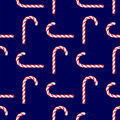 Candy Cane Seamless Pattern on Blue Background