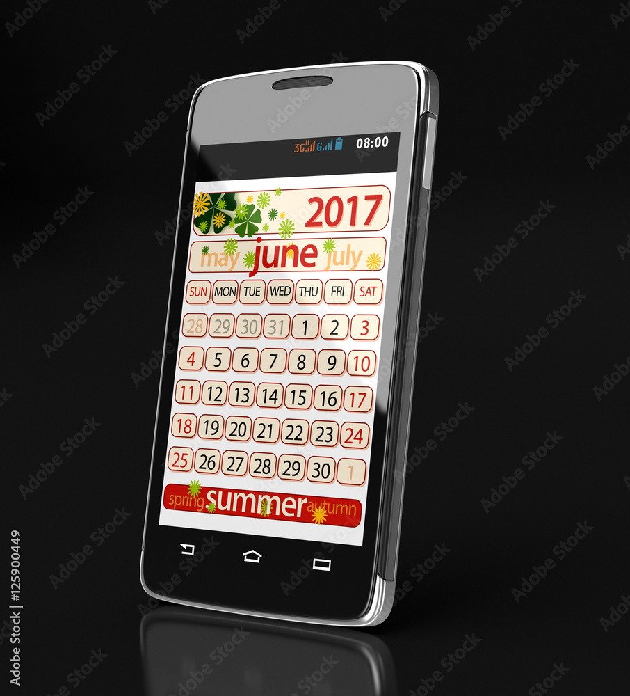 Poster touchscreen smartphone with june 2017. image with clipping path.