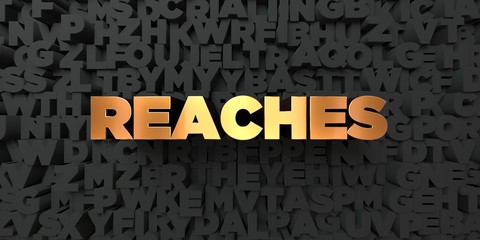 Reaches - Gold text on black background - 3D rendered royalty free stock picture. This image can be used for an online website banner ad or a print postcard.