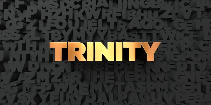 Trinity - Gold text on black background - 3D rendered royalty free stock picture. This image can be used for an online website banner ad or a print postcard.