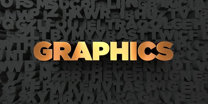 Graphics - Gold text on black background - 3D rendered royalty free stock picture. This image can be used for an online website banner ad or a print postcard.
