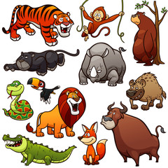 Vector illustration of Cartoon Wild Animals Character Set