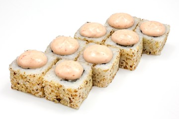 Japanese seafood sushi , roll on a white, isolated