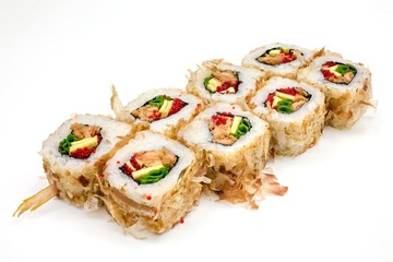 Japanese seafood sushi , roll on a white, isolated