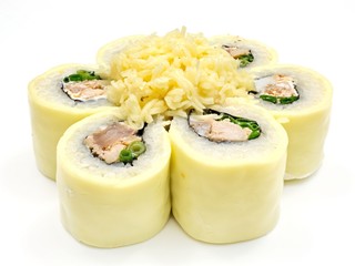 Japanese seafood sushi , roll on a white, isolated