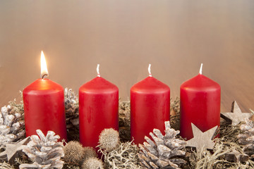 four red advent candles for christmas series first advent