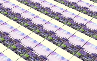 Kuwait dinars bills stacks background. 3D illustration.
