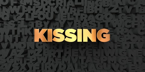 Kissing - Gold text on black background - 3D rendered royalty free stock picture. This image can be used for an online website banner ad or a print postcard.