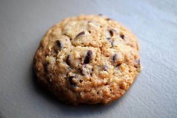 One round homemade chocolate chip cookie