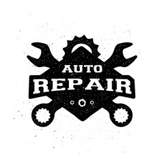 Car repair, monochrome emblem. 