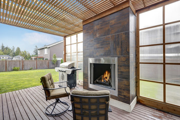 Covered patio area in luxurious house