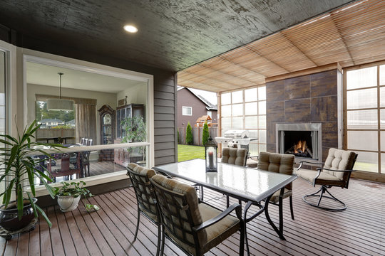 Covered patio area in luxurious house