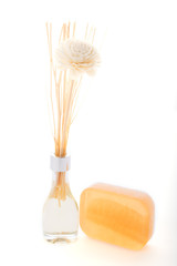 Spa aromatherapy products with essential oil and luffa soap isol
