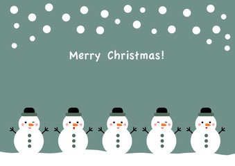 クリスマスカードのイラスト: 並んだ雪だるまと雪