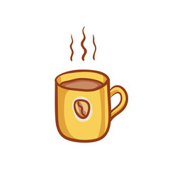 Coffee mug sketchy vector clipart. Vector design element. Sketch for flyer, banner, ad, package. Hand drawn mug of hot coffee with bean, isolated on white