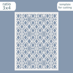 Laser cut wedding invitation card template.  Cut out the paper card with lace pattern.  Greeting card template for cutting plotter. Vector.
