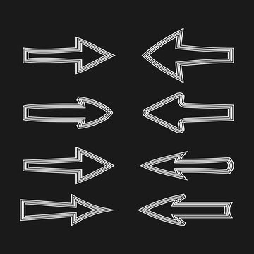 Set of white horizontal arrows. Eight isolated pointers.