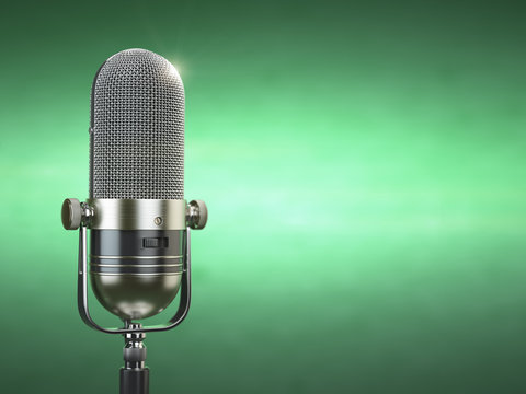 Retro old microphone. Radio show or audio podcast concept. Vinta