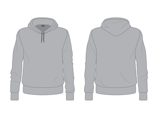 Gray men's hoodie template, front and back view 