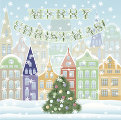 Merry Christmas holiday card, vector illustration