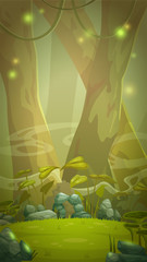 Fantasy cartoon forest scene.