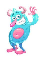Funny cartoon blue hairy monster