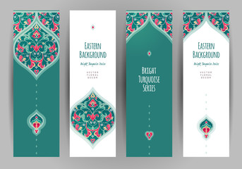 Vector set of vertical cards in Eastern style. - obrazy, fototapety, plakaty