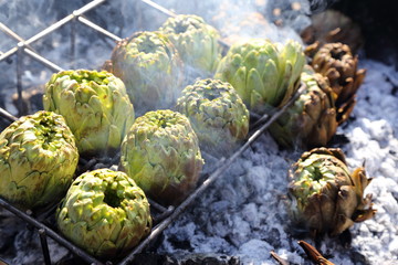 barbecuing artichokes