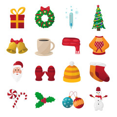 Set of flat vector icons on the theme of Christmas and New year.