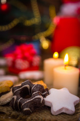 Christmas Scene with gifts and Christmas tree in the background