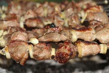 Shishkibab is fried on the grill