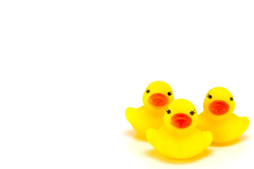 Yellow toy rubber duck mouth, red - Stuffed duck white backgroun