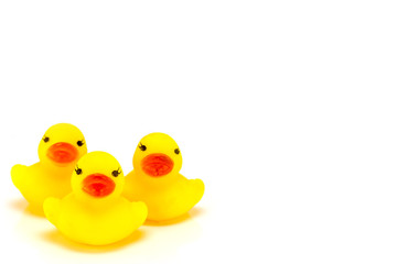 Yellow toy rubber duck mouth, red - Stuffed duck white backgroun