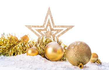 Golden Christmas toy isolated on white background