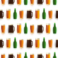 3D seamless pattern of Beer bottles,mugs,glasses