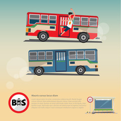 Bus with bus stop structure. city transit concept. logotypo - ve