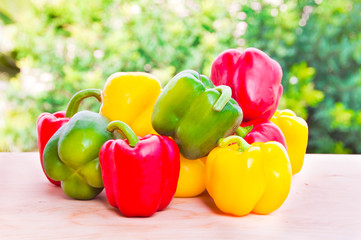 Yellow, red and green bell peppers