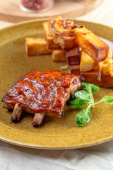 Close up view of barbecue ribs